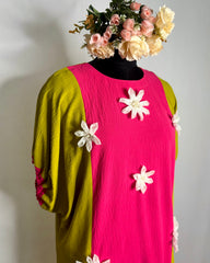 Elegant Dolman Sleeve Dress with White Organza Flower Detailing