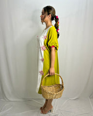 Elegant Dolman Sleeve Dress with Pink Organza Flower Detailing