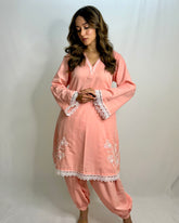 Peach Co-ord Set with Double Side Embroidery – Elegant Designer Outfit