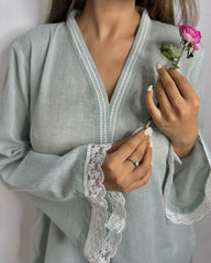 Pastel Blue Lace Co-ord Set for Women | Elegant Western Party Wear Outfit