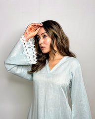 Pastel Blue Co-ord Set with Double-Sided Embroidery – Elegant Designer Wear