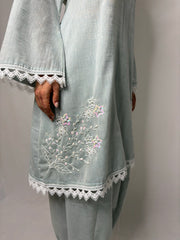 Pastel Blue Co-ord Set with Double-Sided Embroidery – Elegant Designer Wear