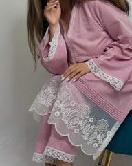 Pastel Onion Pink Lace Co-ord Set for Women | Elegant Western Party Wear