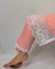 Peach Lace Co-ord Set for Women | Elegant Party Wear Two-Piece Outfit