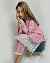 Pastel Onion Pink Lace Co-ord Set for Women | Elegant Western Party Wear