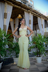 Corset-Style Blouse with Godet Bottom – Designer Two-Piece Outfit for Women