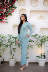 Pastel Blue Jumpsuit | Elegant One-Piece Western Outfit for Women