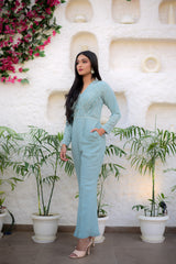 Pastel Blue Jumpsuit | Elegant One-Piece Western Outfit for Women