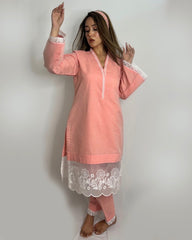 Peach Lace Co-ord Set for Women | Elegant Party Wear Two-Piece Outfit