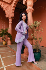 Lavender Three-Piece Set | Elegant Co-Ord with Cape for Women