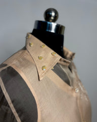 Champagne Organza Shirt with Hand-Embroidered Flower Motif | Golden Designer Party Wear Top for Women