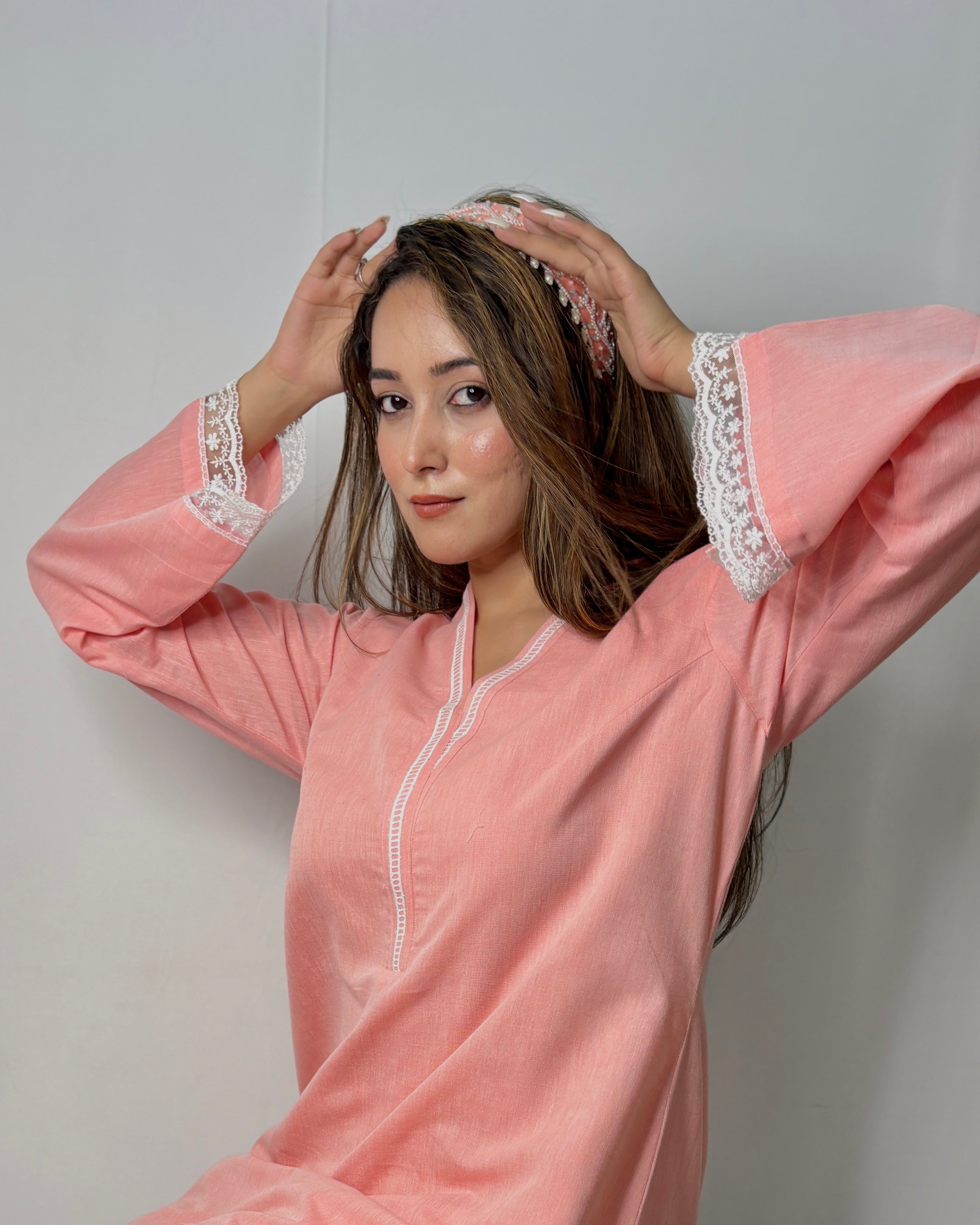 Peach Lace Co-ord Set for Women | Elegant Party Wear Two-Piece Outfit