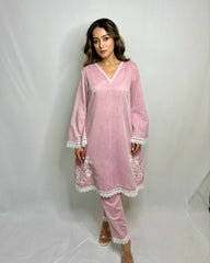Pastel Onion Pink Co-ord Set with Double Side Embroidery – Elegant Designer Set