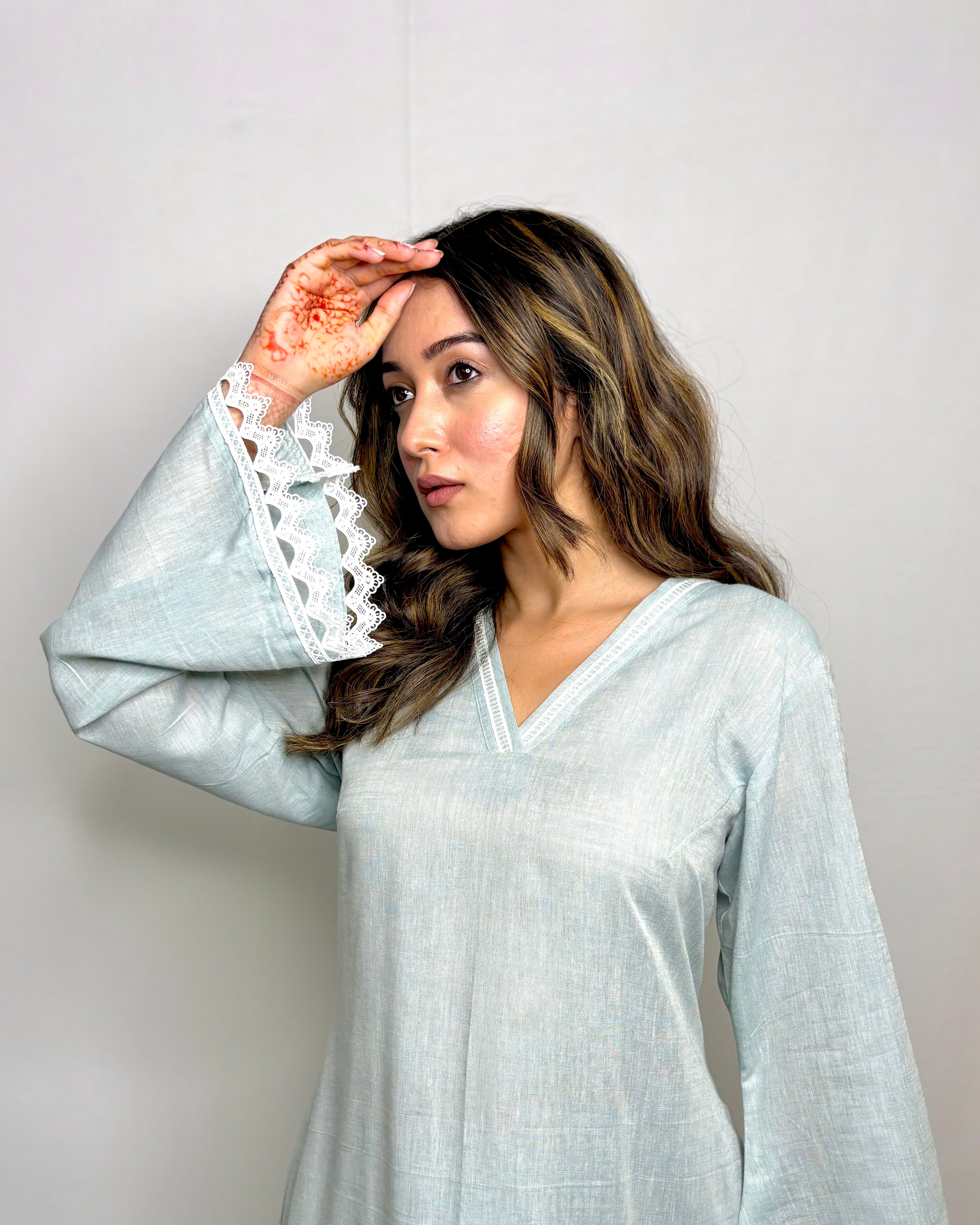 Pastel Blue Co-ord Set with Double-Sided Embroidery – Elegant Designer Wear