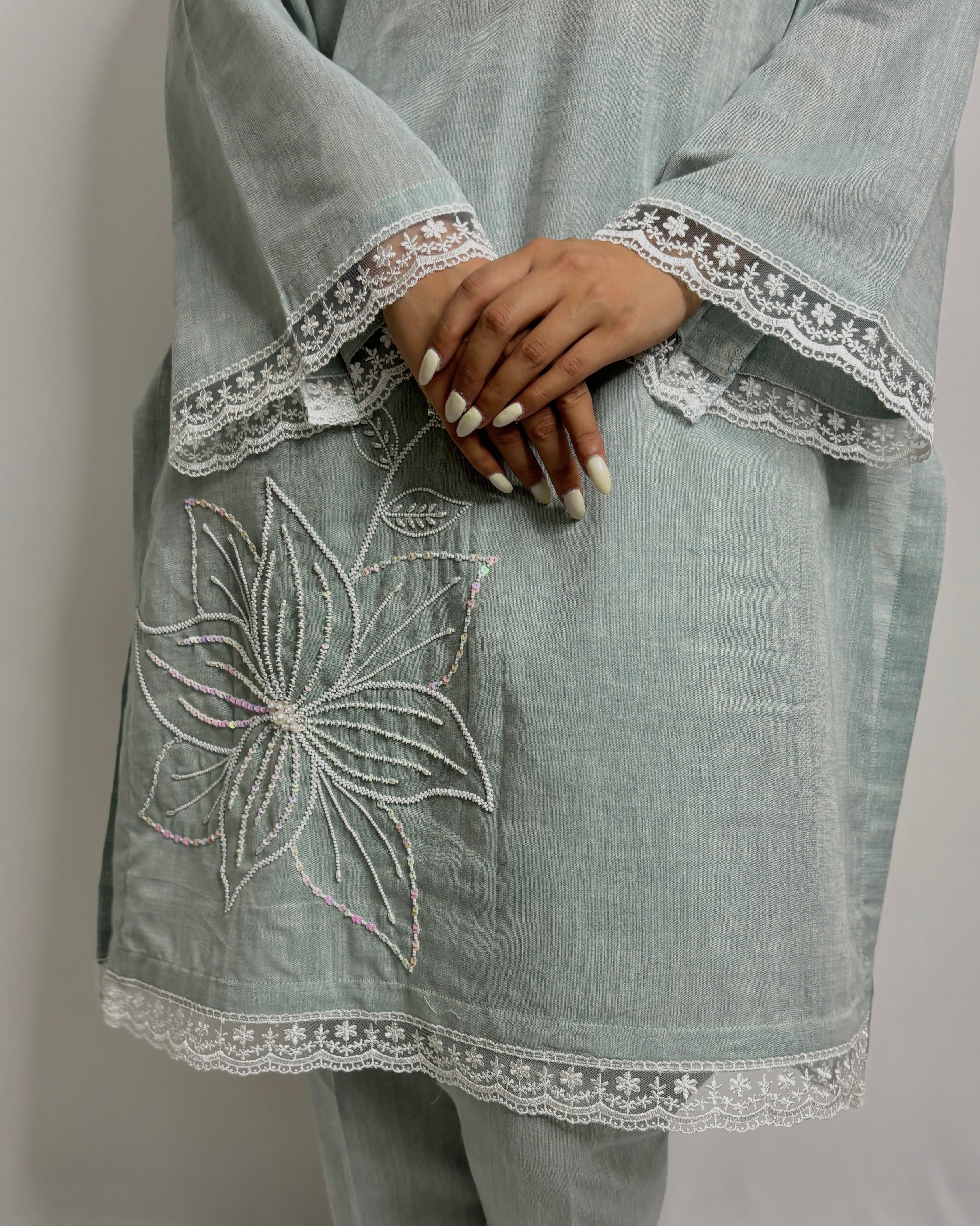 Pastel Blue Embroidered Co-ord Set – Elegant Designer Fusion Wear