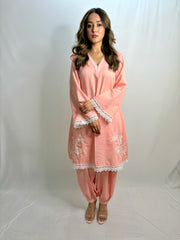 Peach Co-ord Set with Double Side Embroidery – Elegant Designer Outfit