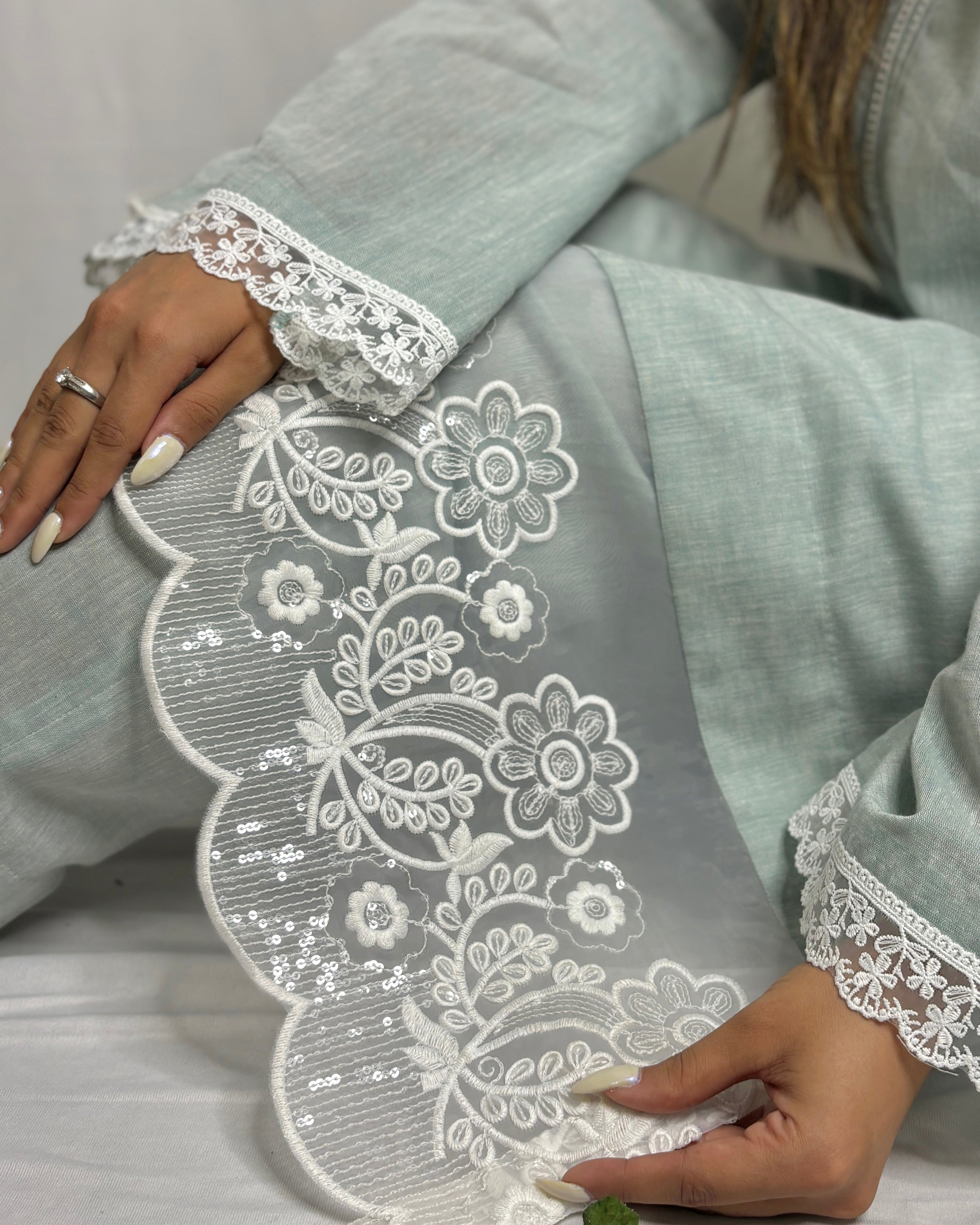 Pastel Blue Lace Co-ord Set for Women | Elegant Western Party Wear Outfit