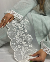 Pastel Blue Lace Co-ord Set for Women | Elegant Western Party Wear Outfit