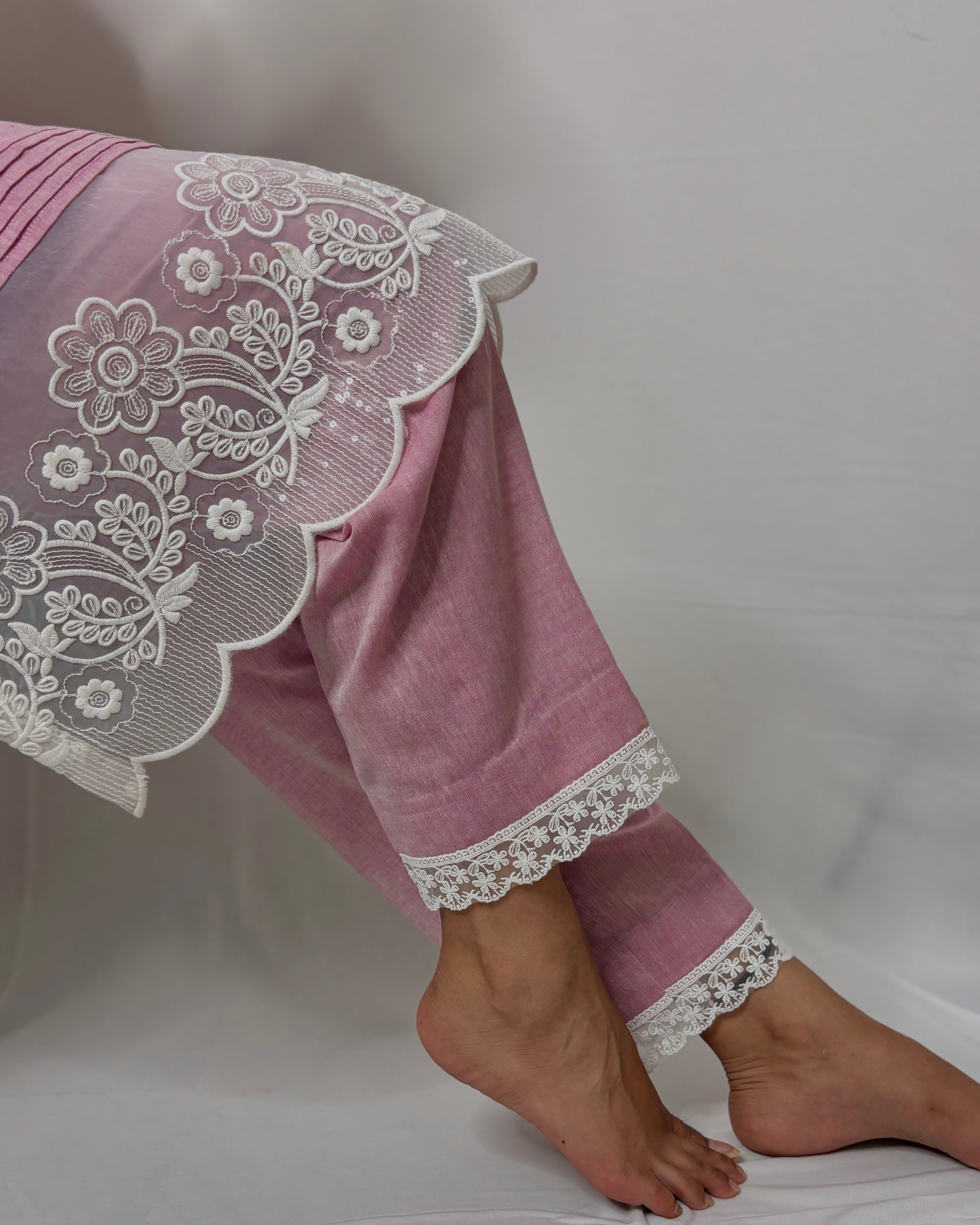 Pastel Onion Pink Lace Co-ord Set for Women | Elegant Western Party Wear