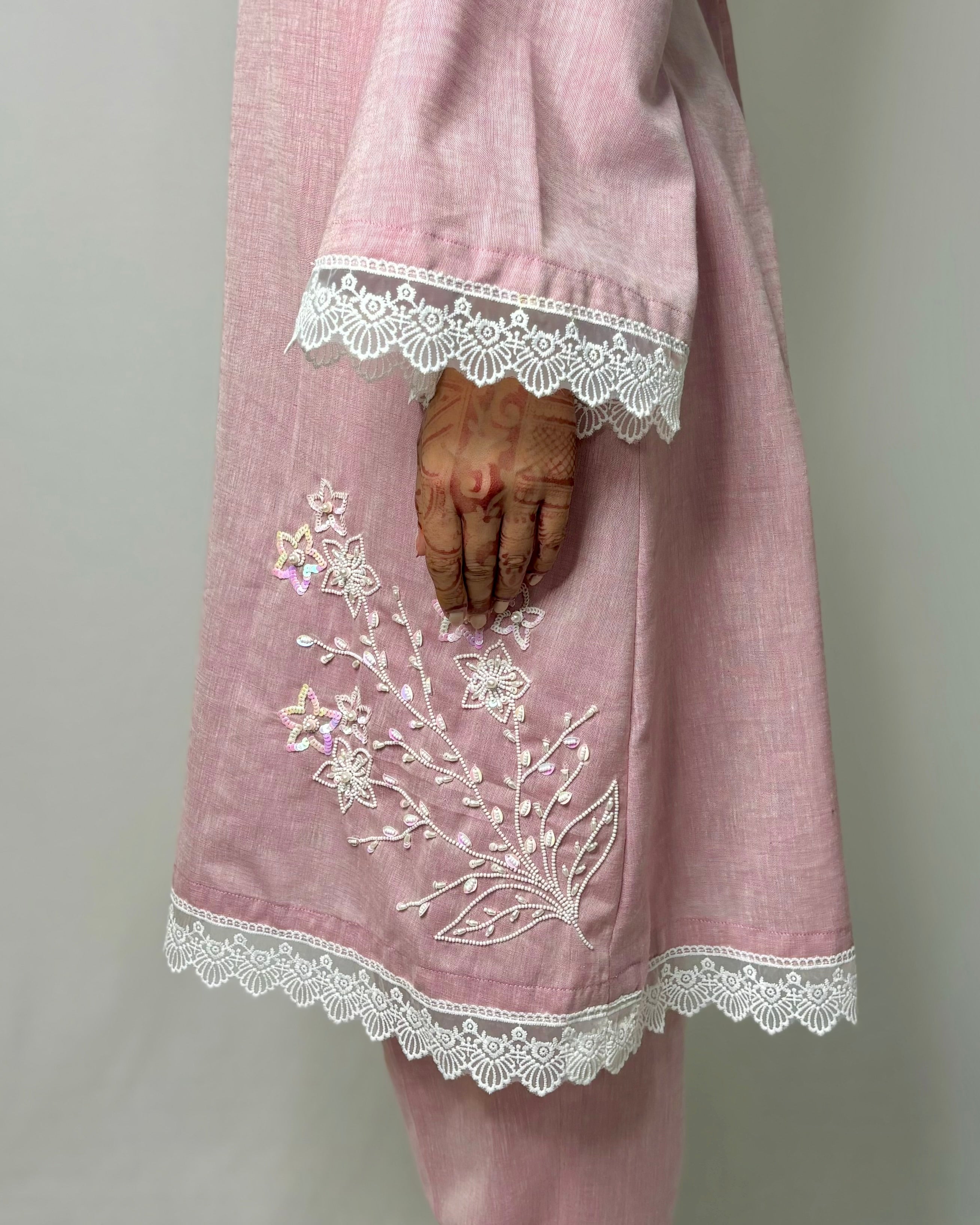 Pastel Onion Pink Co-ord Set with Double Side Embroidery – Elegant Designer Set