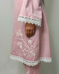 Pastel Onion Pink Co-ord Set with Double Side Embroidery – Elegant Designer Set