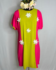 Elegant Dolman Sleeve Dress with White Organza Flower Detailing