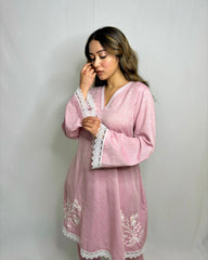 Pastel Onion Pink Co-ord Set with Double Side Embroidery – Elegant Designer Set