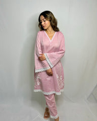 Pastel Onion Pink Co-ord Set with Double Side Embroidery – Elegant Designer Set