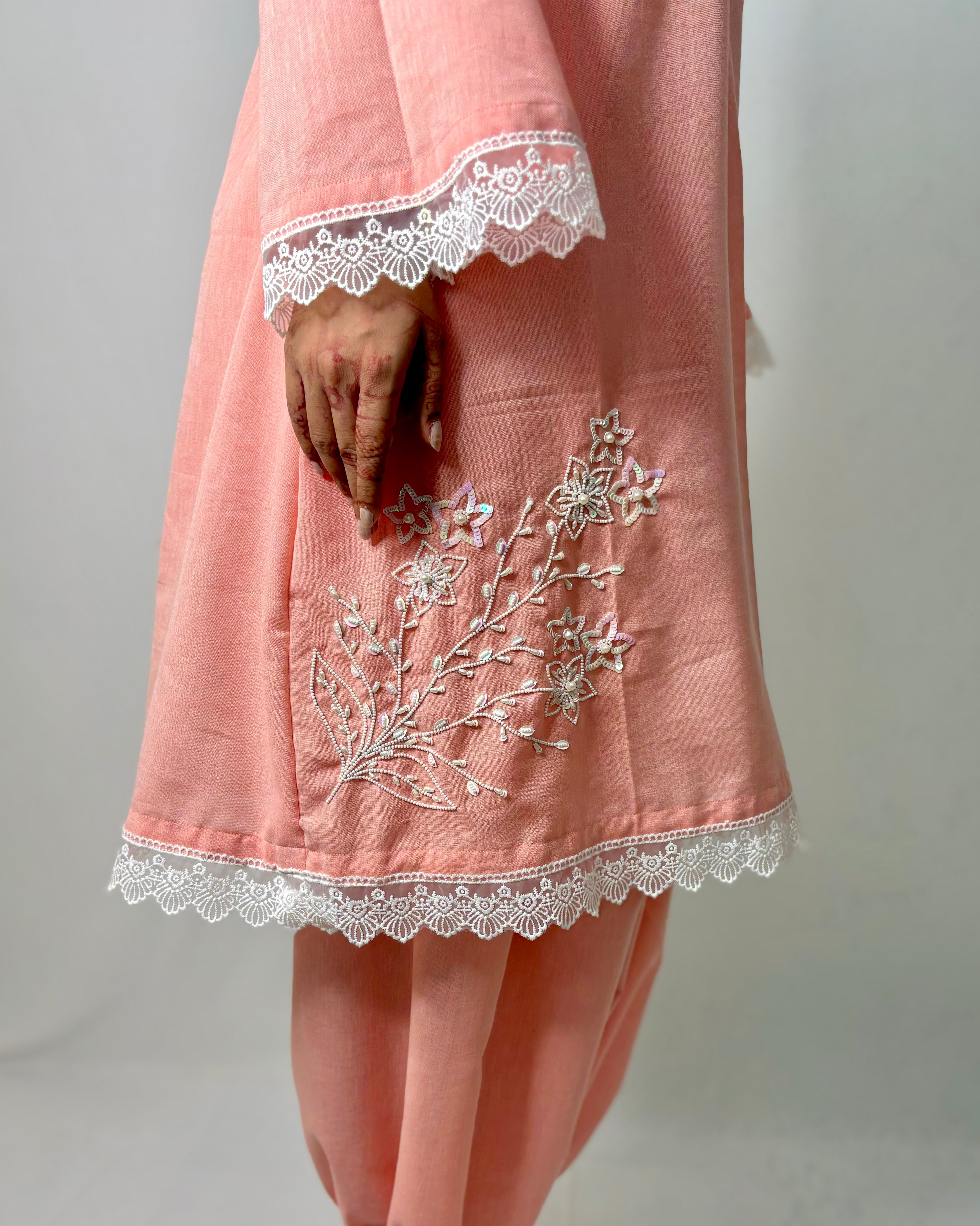 Peach Co-ord Set with Double Side Embroidery – Elegant Designer Outfit