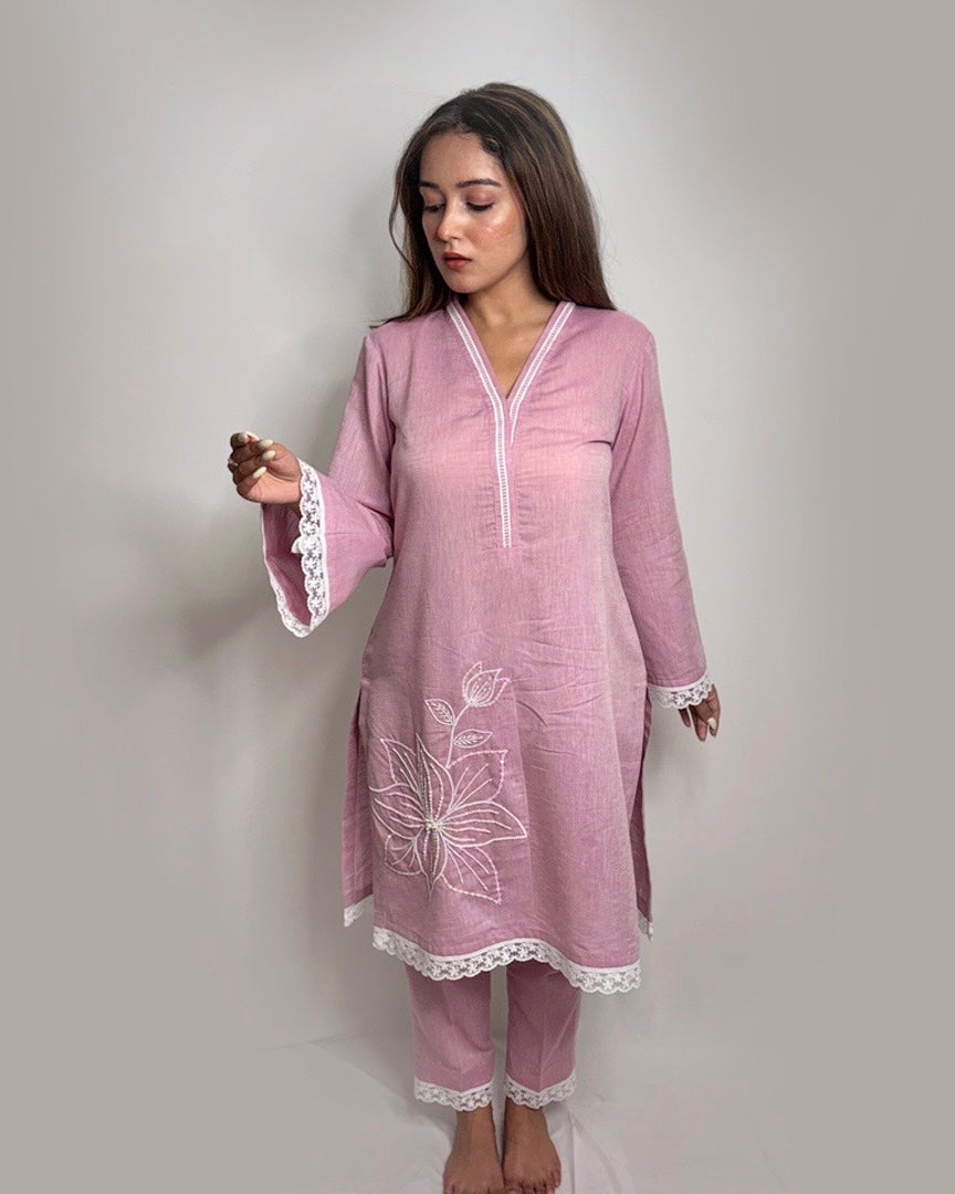 Pastel Onion Pink Embroidered Co-ord Set for Women | Elegant Festive & Party Wear