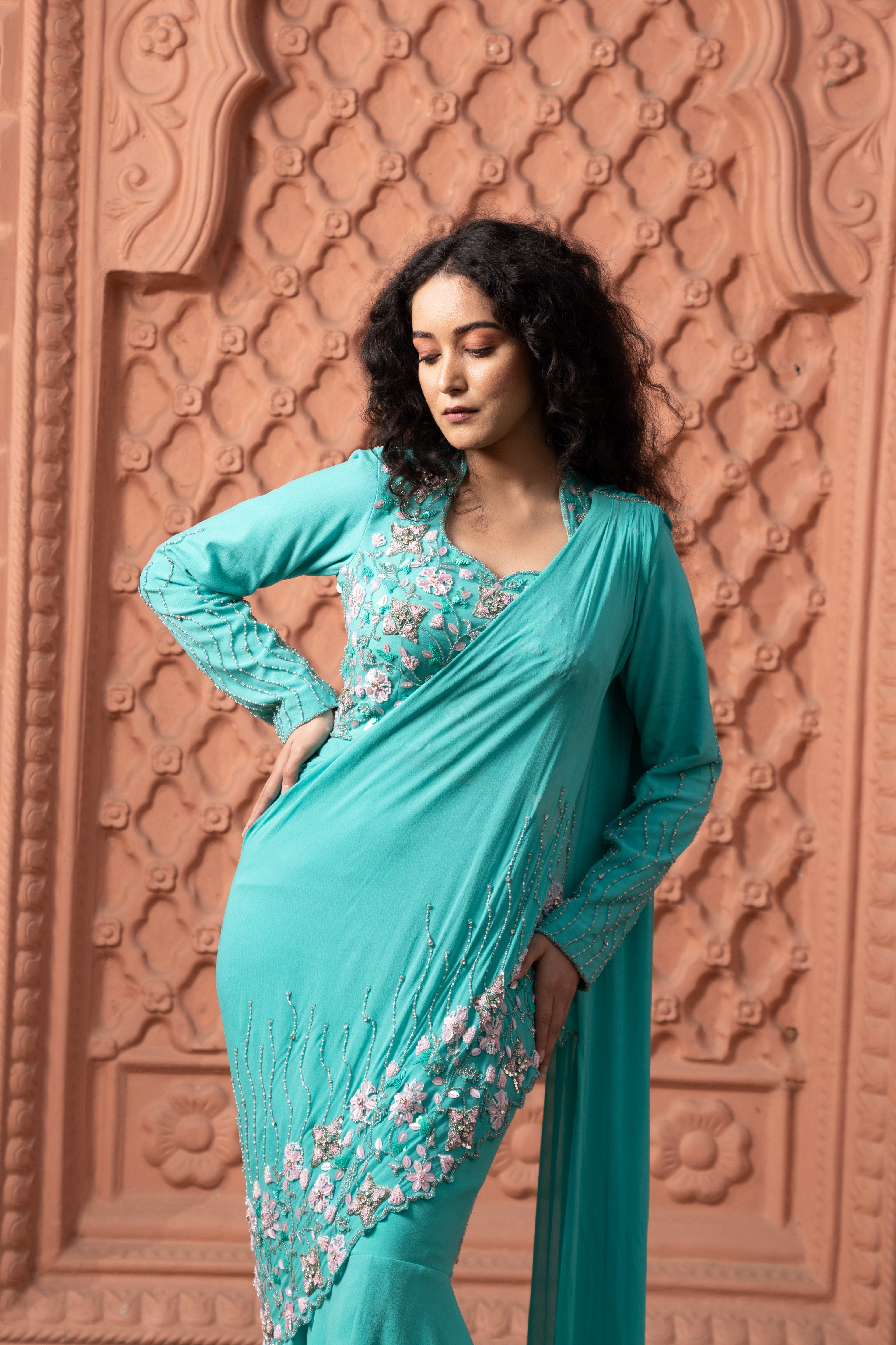 Pre-Draped Saree | Ready-to-Wear Modern Saree with Blouse