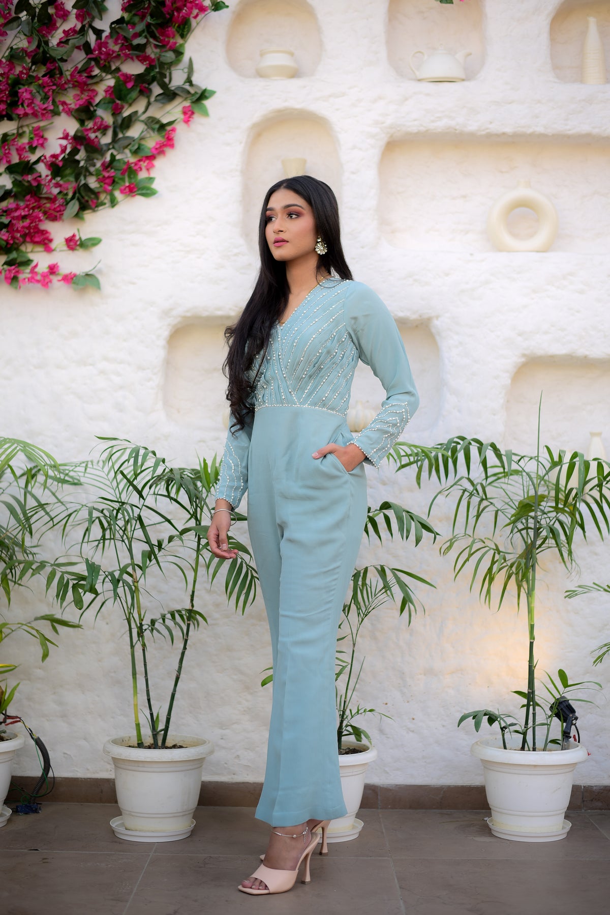 Pastel Blue Jumpsuit | Elegant One-Piece Western Outfit for Women