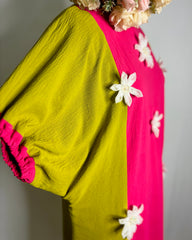 Elegant Dolman Sleeve Dress with White Organza Flower Detailing