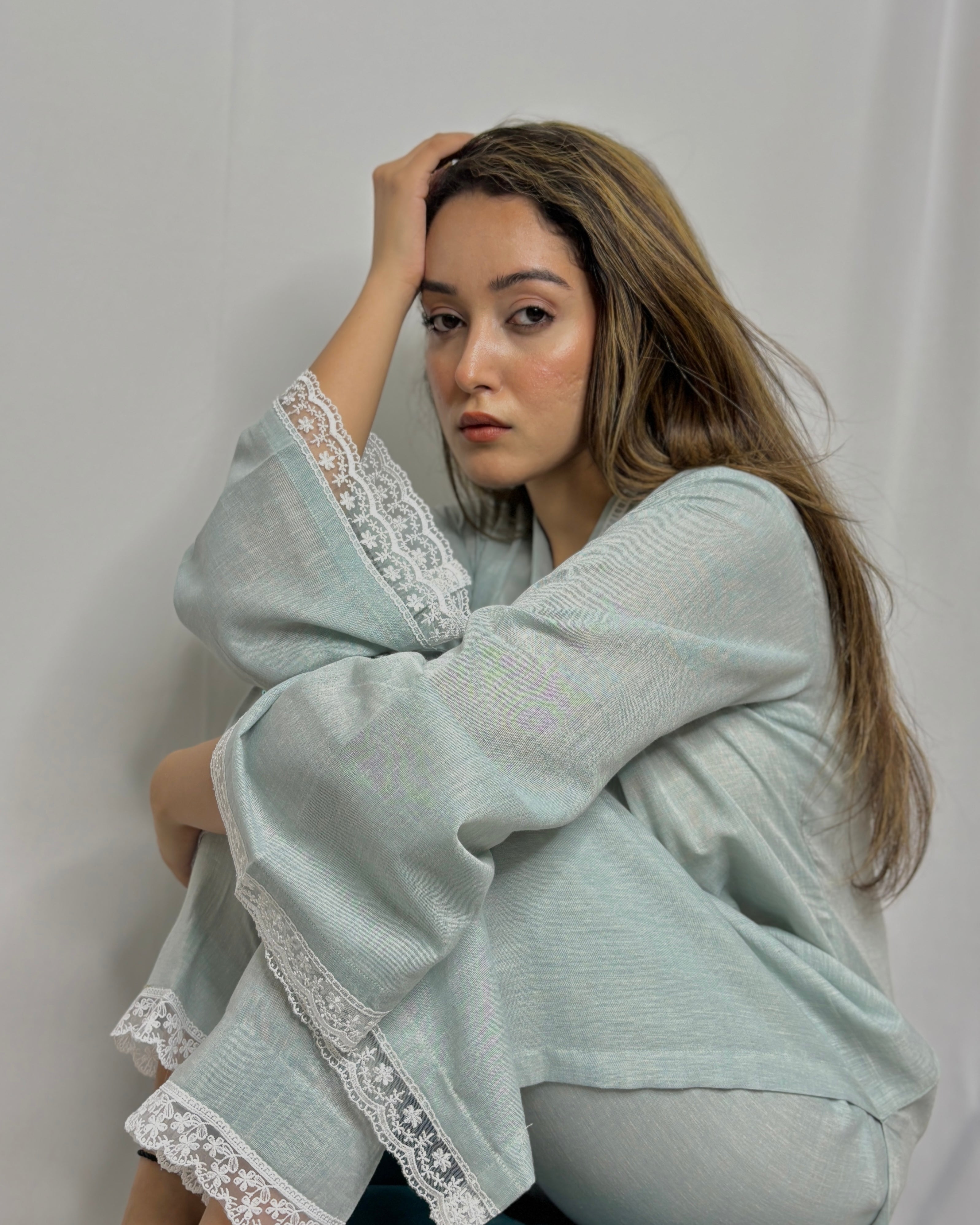 Pastel Blue Embroidered Co-ord Set – Elegant Designer Fusion Wear