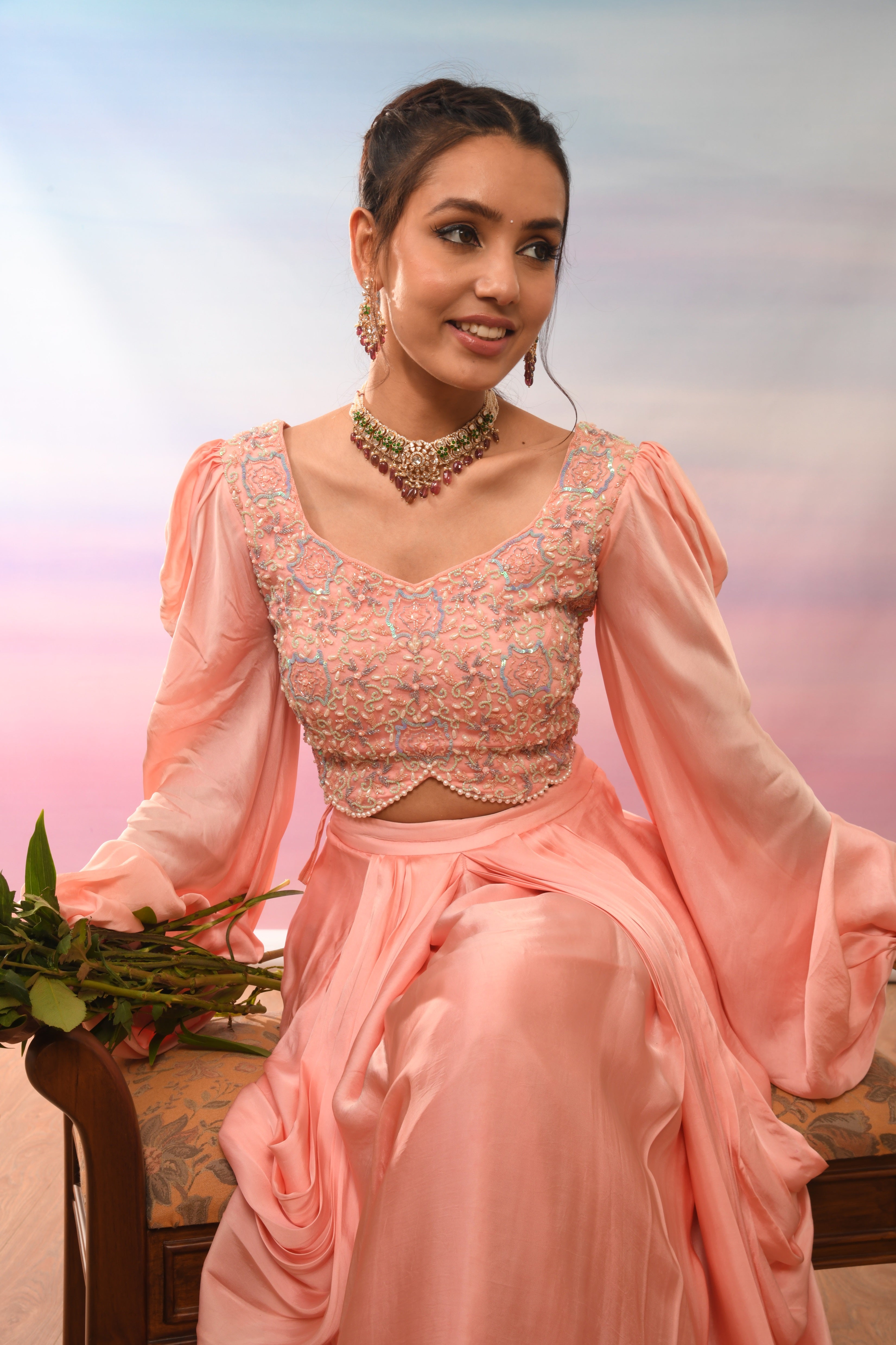 Coral Peach Two Piece Attire | Elegant Women’s Co-ord Set